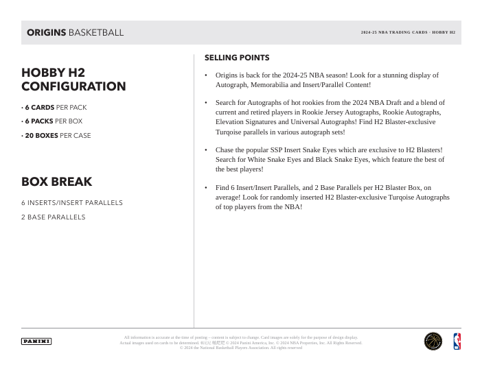 2024-25 Panini Origins Basketball Hobby Hybrid H2
