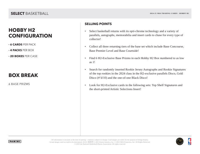 2024-25 Panini Select Basketball Hobby Hybrid H2