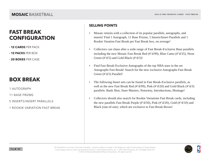 2024-25 Panini Mosaic Fast Break Basketball Hobby
