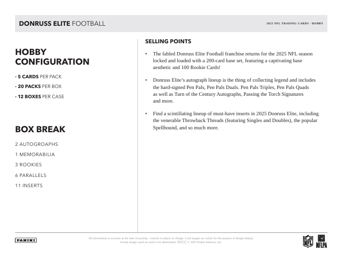 2025 Donruss Elite Football Hobby Box