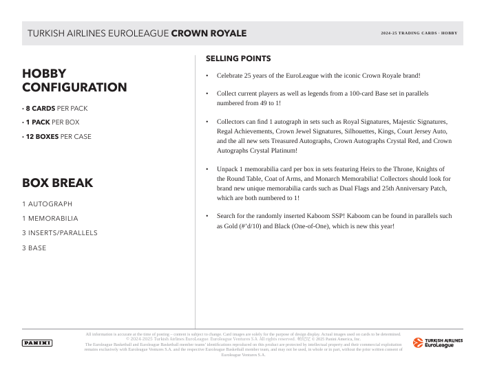2024-25 Crown Royale Euroleague Basketball Hobby Box