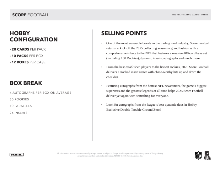 2025 Score Football Hobby Box