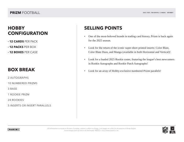 2025 Panini Prizm NFL Football Hobby Box
