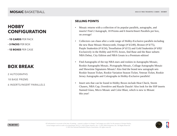2024-25 Panini Mosaic Basketball Hobby Box