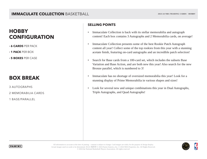 2023-24 Panini Immaculate Collection Basketball