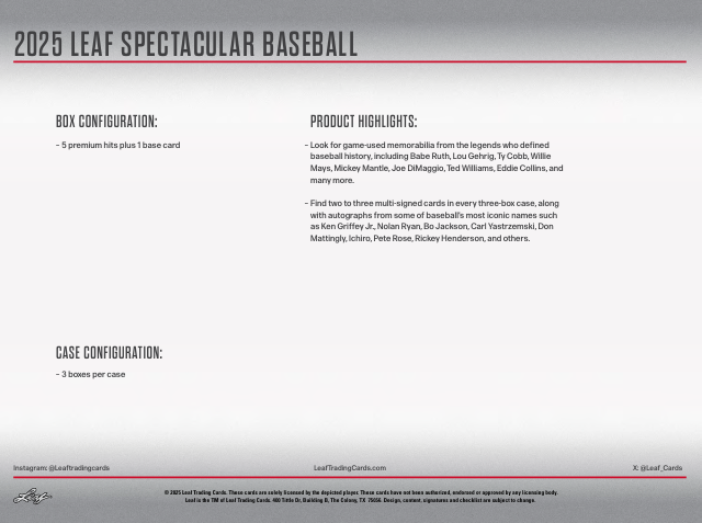 2025 Leaf Spectacular Baseball Hobby Box