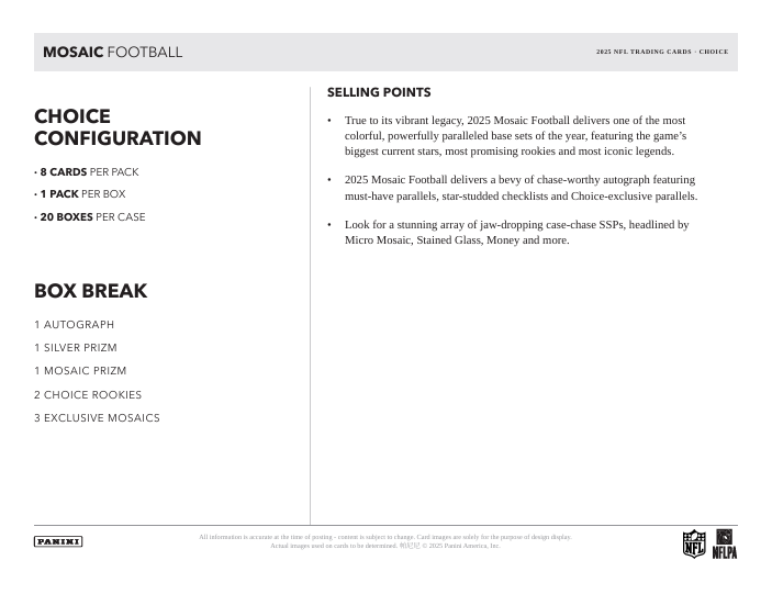 2025 Mosaic Choice Football Hobby Box