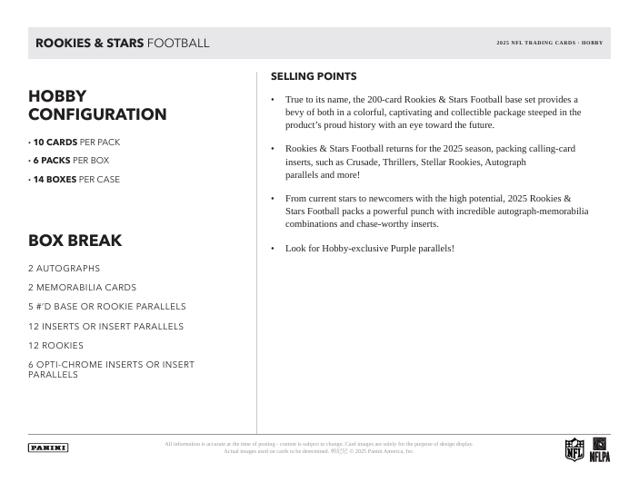 2025 Panini Rookies & Stars NFL Football Hobby Box