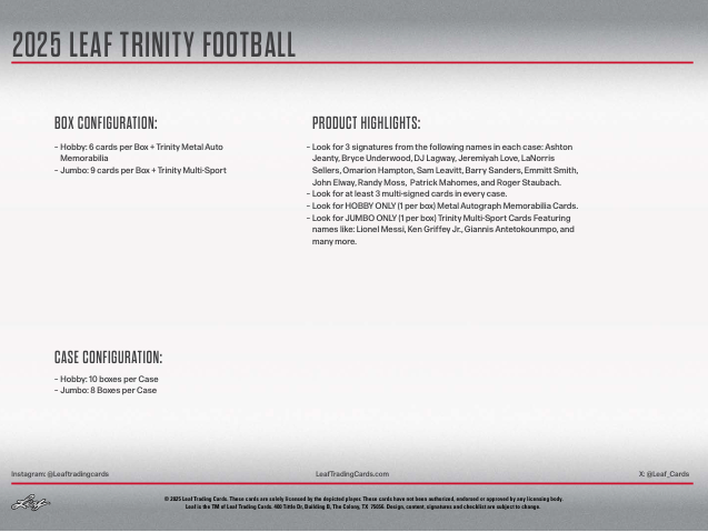 2025 Leaf Trinity Football Hobby Box