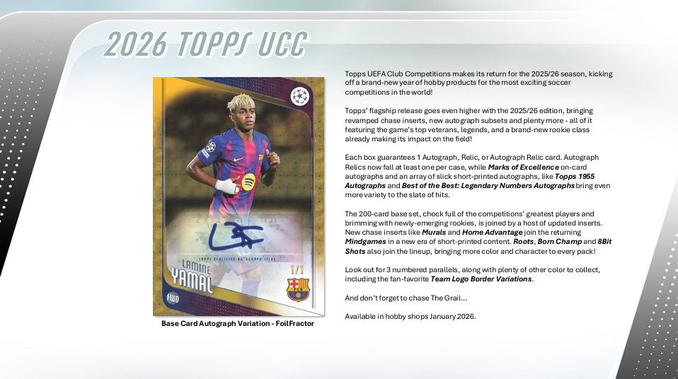 2025-26 Topps UEFA Club Competitions Soccer Cards Checklist and Product Breakdown
