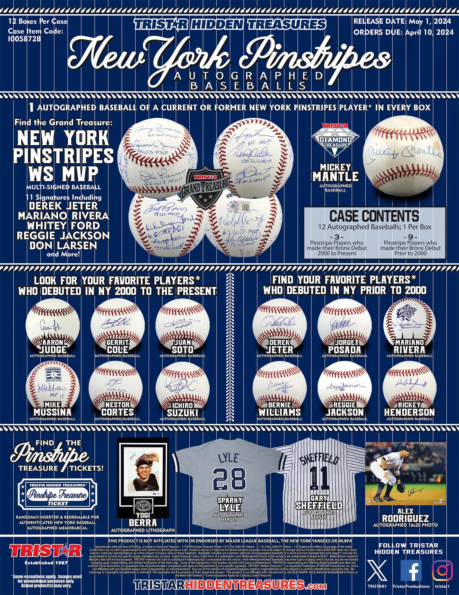 2024 TRISTAR Hidden Treasures New York Pinstripes Autographed Baseballs