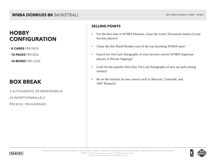 2025 Donruss WNBA Basketball Hobby Box