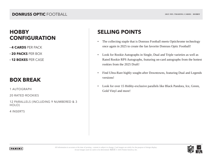 2025 Donruss Optic NFL Football Cards (Hobby Box)