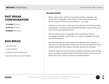 2024-25 Panini Mosaic Fast Break Basketball Hobby