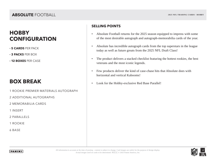 2025 Panini Absolute Football Hobby Box