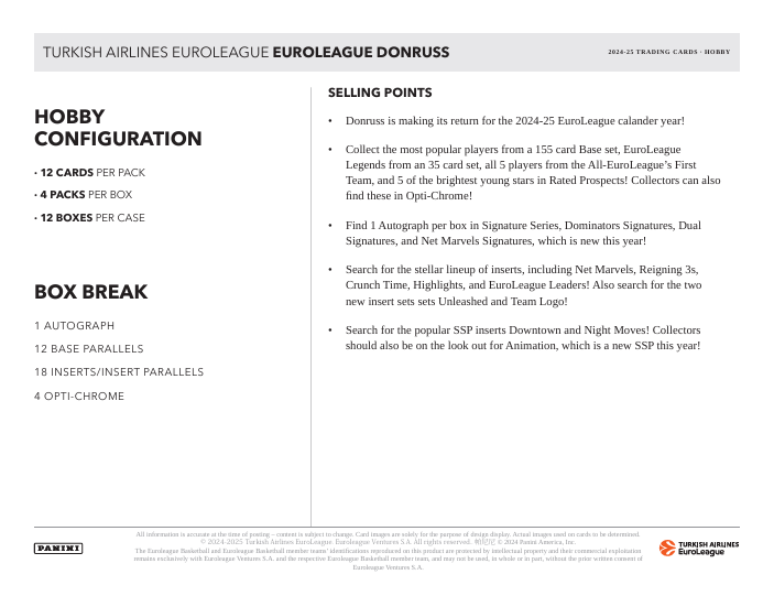 2024-25 Donruss Euroleague Basketball Hobby Box