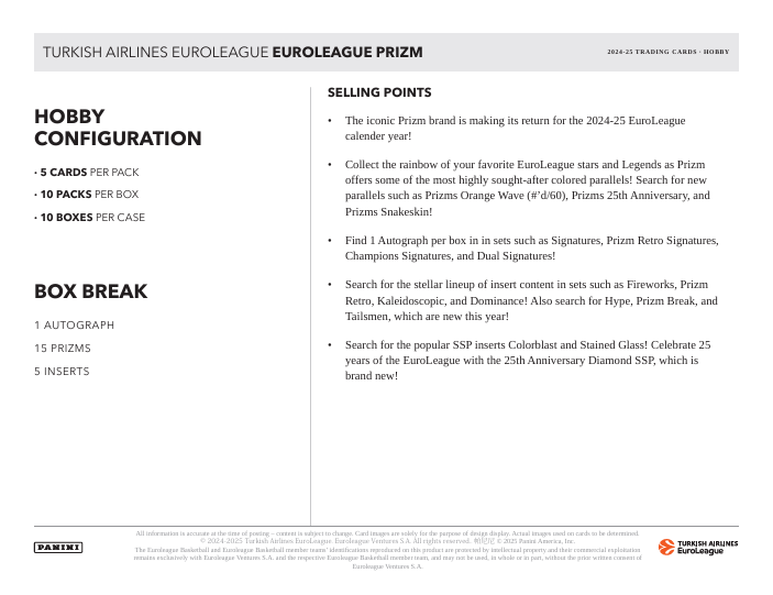 2024-25 Prizm Euroleague Basketball Hobby Box