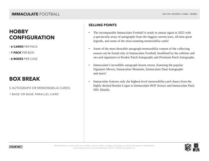 2025 Panini Immaculate NFL Football Hobby Box