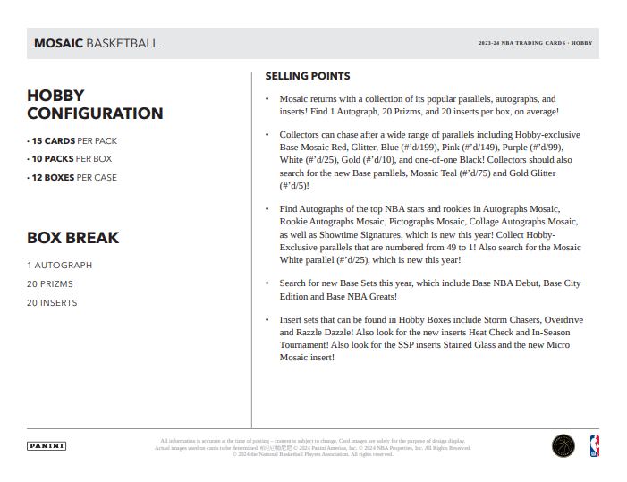 2023-24 Panini Mosaic Basketball Hobby Box