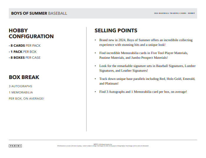 2024 Panini Boys of Summer Baseball Hobby Box