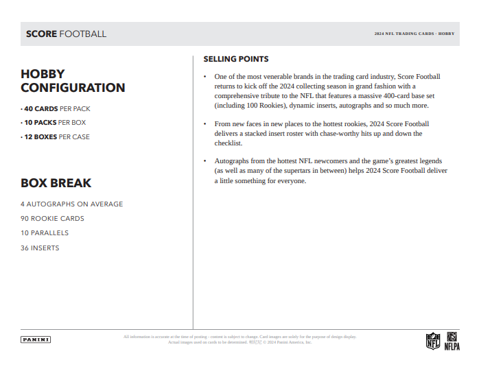 2024 Score Football Hobby Box