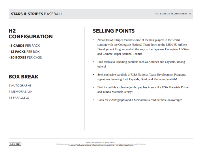 2024 Panini USA Stars & Stripes Baseball Hobby Hybrid H2