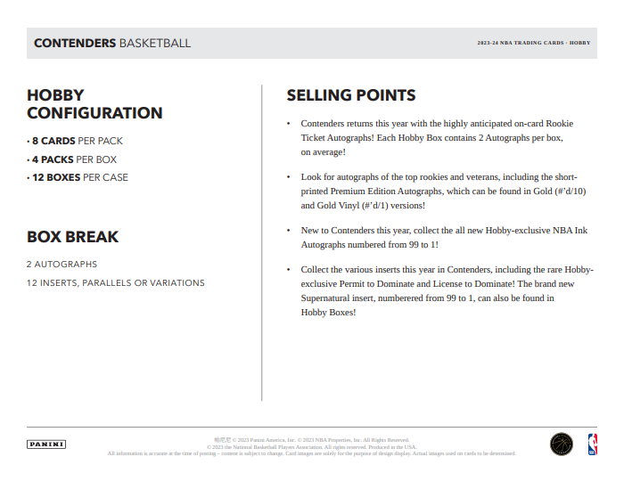 2023-24 Panini Contenders Basketball Hobby Box