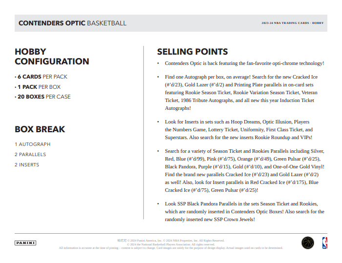 23-24 Panini Contenders Optic Basketball Hobby