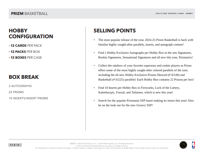 2024-25 Panini Prizm Basketball Hobby Box