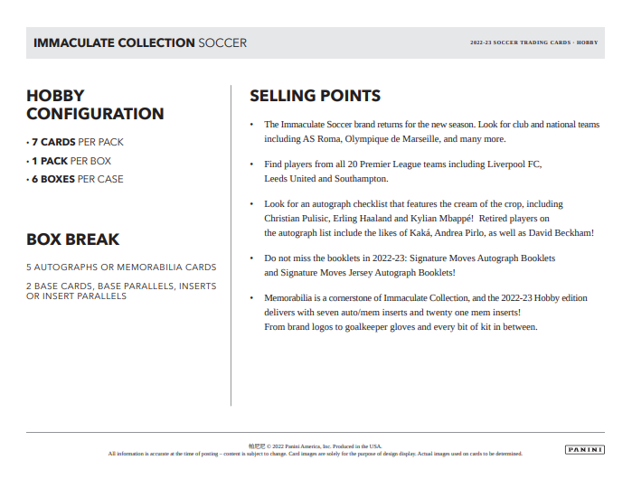 2023-24 Panini Immaculate Soccer Hobby