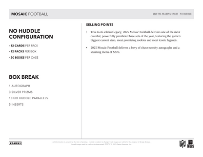 2025 Panini Mosaic No Huddle Football Hobby Box