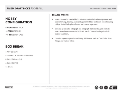 2025 Panini Prizm Draft Picks Collegiate Football Box
