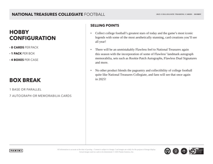 2025 Panini National Treasures Collegiate Football Hobby Box