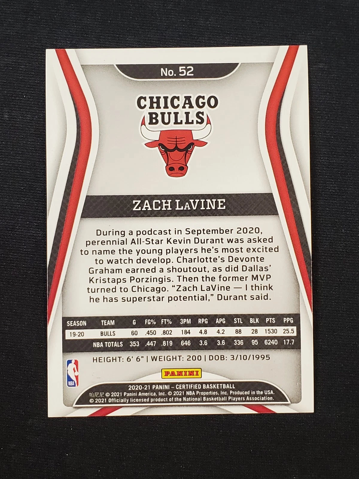2020-21 Panini Certified - Zach LaVine #52 Mirror Red