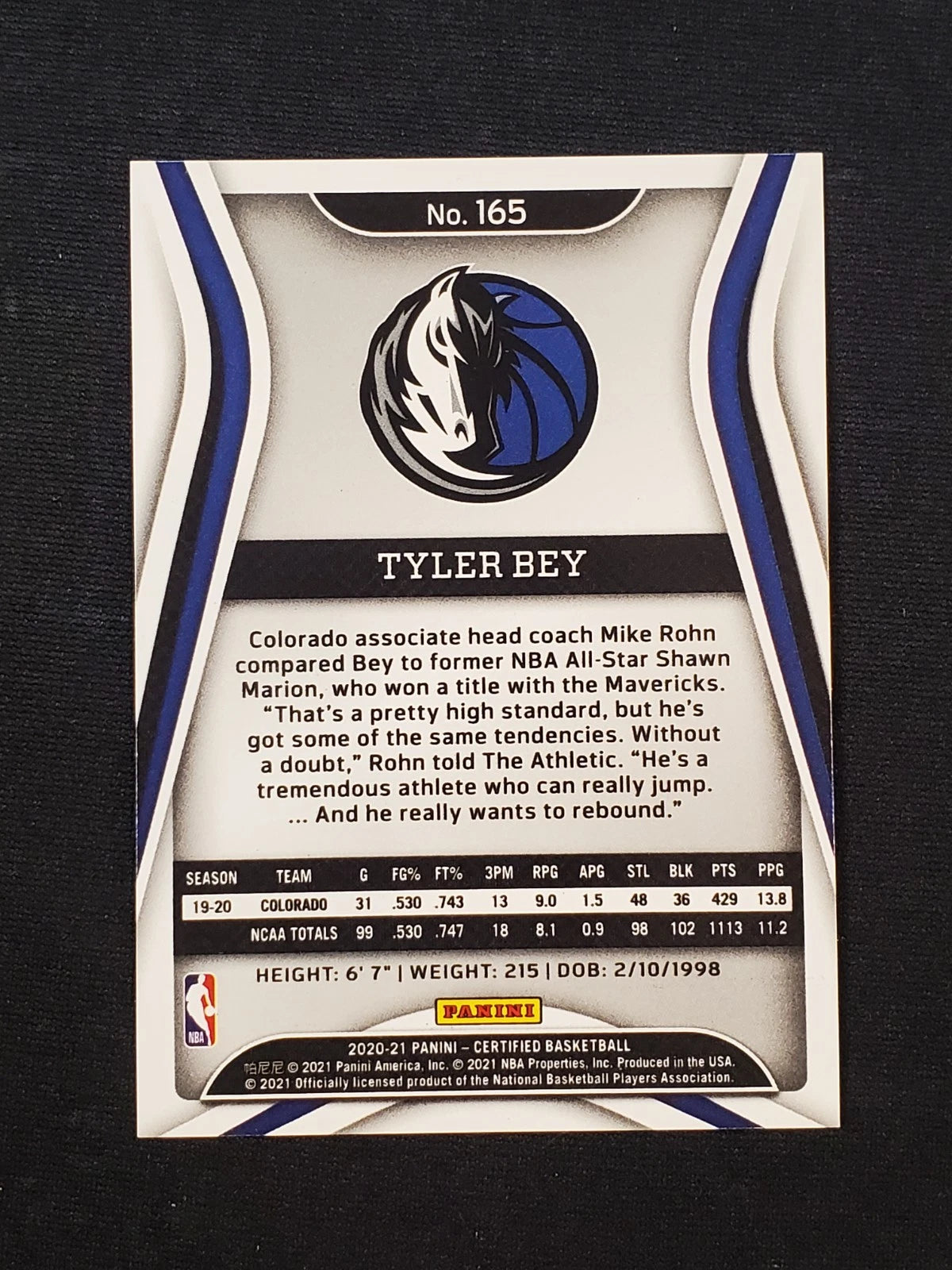 2020-21 Panini Certified - Tyler Bey #165 Mirror Blue (RC)