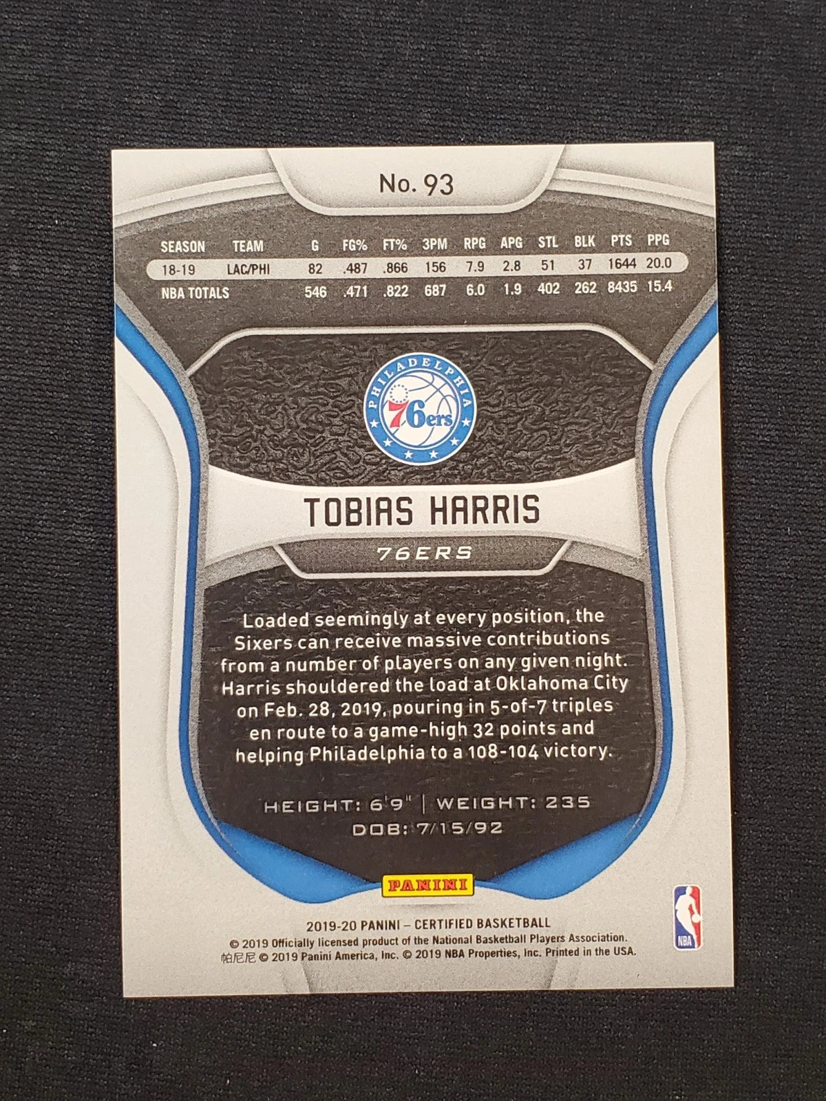 2019-20 Panini Certified - Tobias Harris #93 Mirror Red
