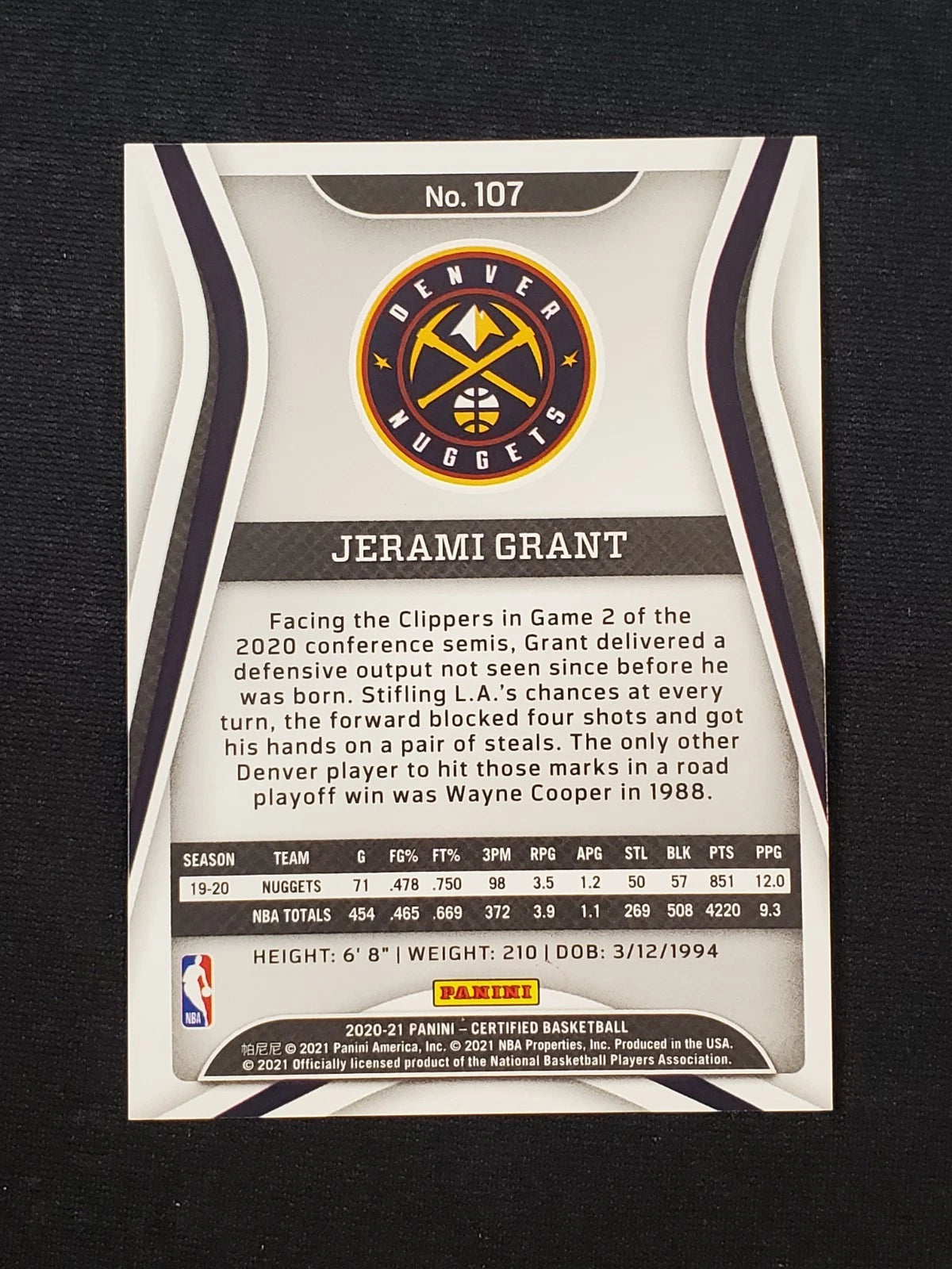 2020-21 Panini Certified - Jerami Grant #107 Mirror Red