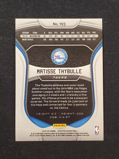 2019-20 Panini Certified - Matisse Thybulle #193 Mirror Blue (RC)